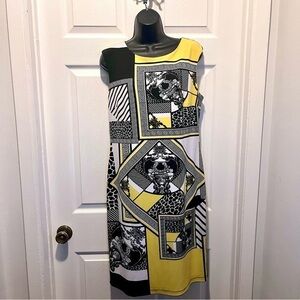 Frank Lyman Dress shift sleeveless Black Yellow Women 12 Large print geometric